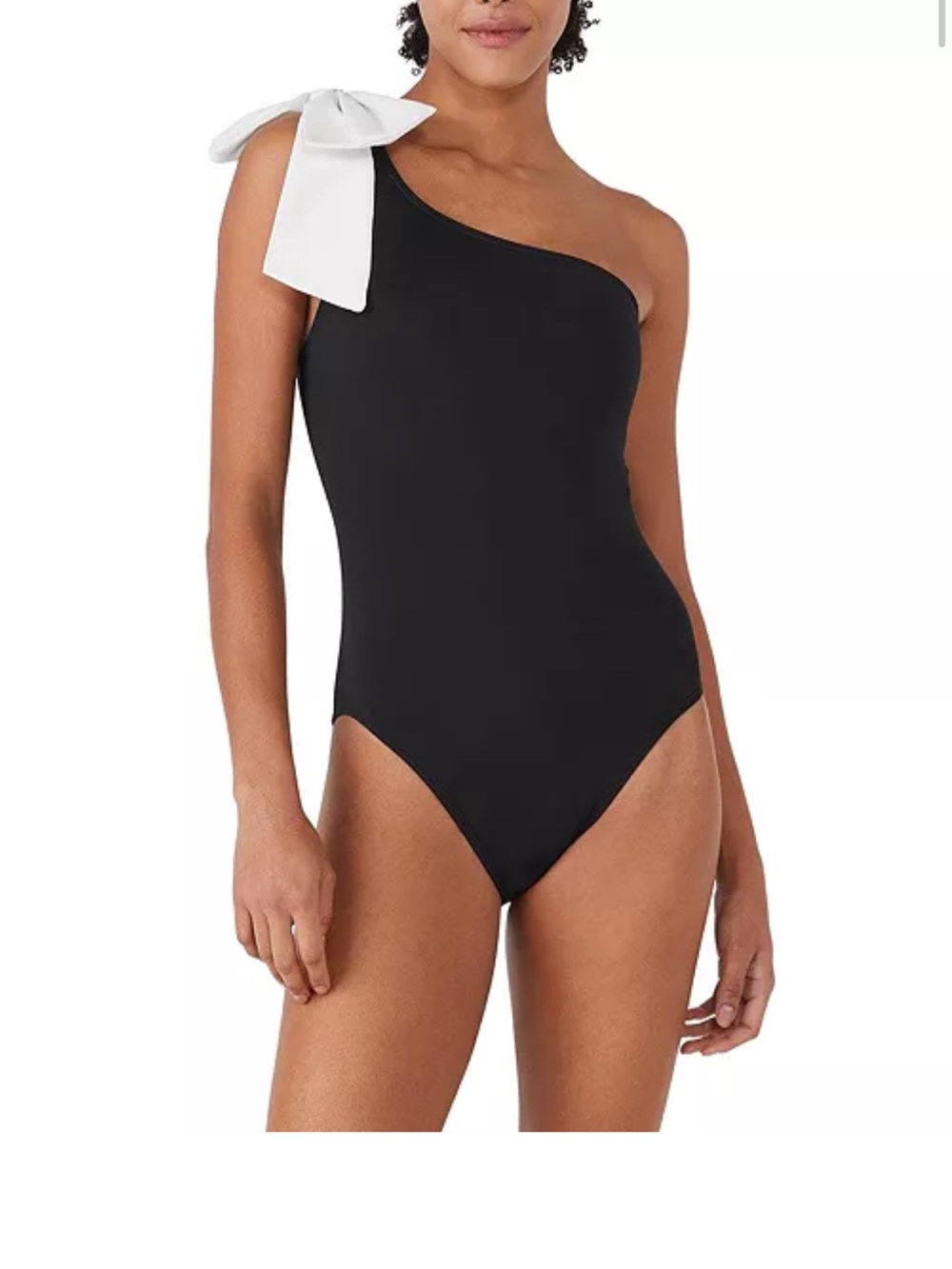 Kate Spade Solid Contrast Color One Shoulder Bow Tie One Piece Swimsuit Medium